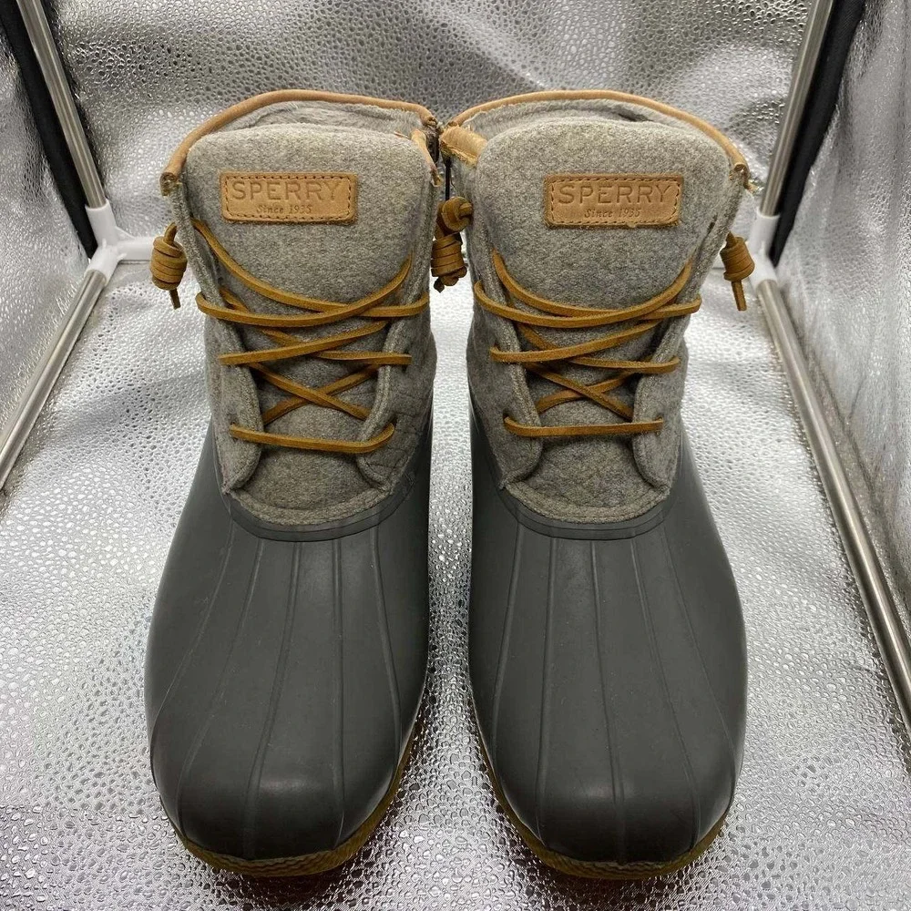 Sperry Saltwater Duck Boots Womens 10 Grey Wool‎ Thinsulate Waterproof Rain Snow